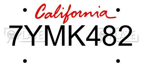 7YMK482 California License Plate