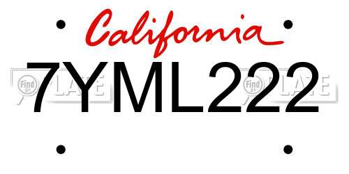 7YML222 California License Plate