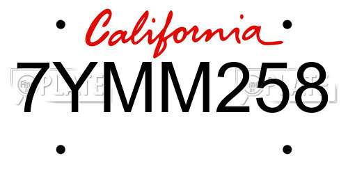 7YMM258 California License Plate