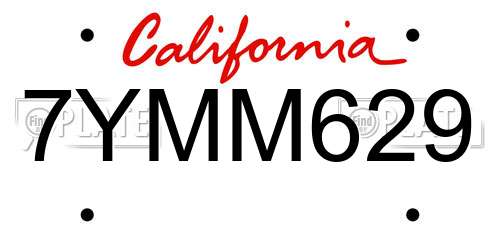 7YMM629 California License Plate