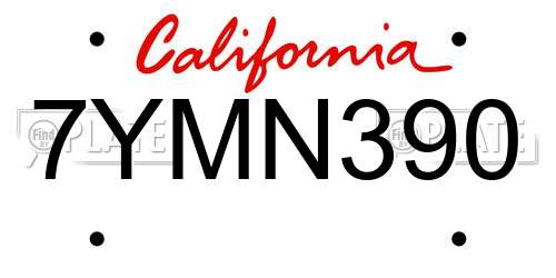7YMN390 California License Plate