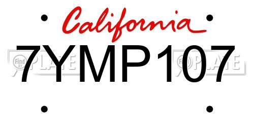 7YMP107 California License Plate