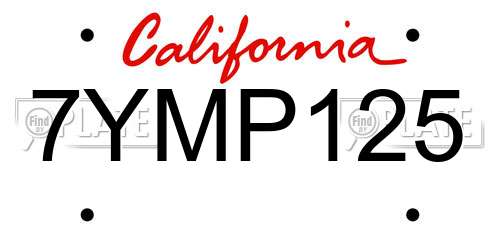 7YMP125 California License Plate