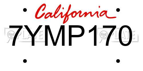 7YMP170 California License Plate