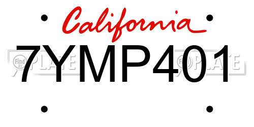 7YMP401 California License Plate