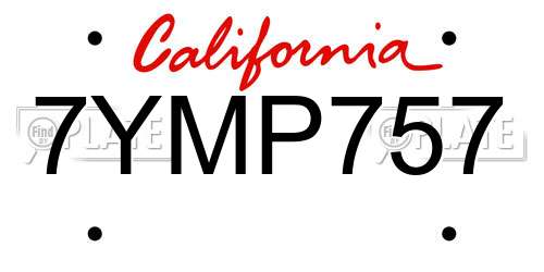 7YMP757 California License Plate