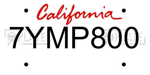 7YMP800 California License Plate