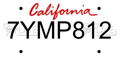 7YMP812 California License Plate