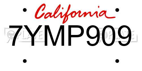 7YMP909 California License Plate