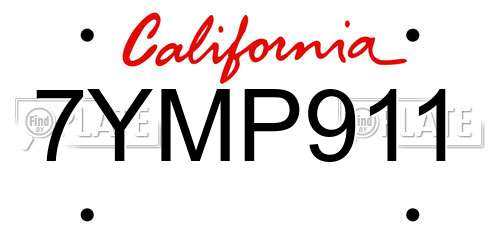 7YMP911 California License Plate