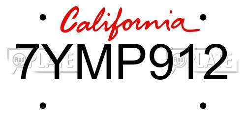 7YMP912 California License Plate