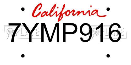 7YMP916 California License Plate