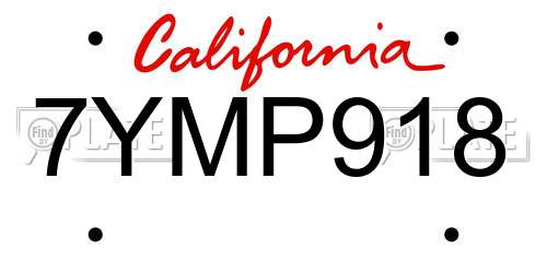 7YMP918 California License Plate