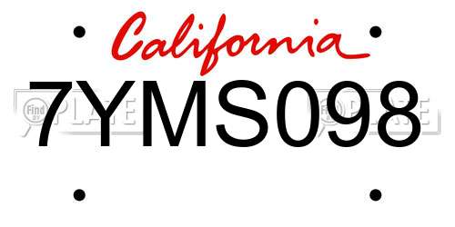 7YMS098 California License Plate