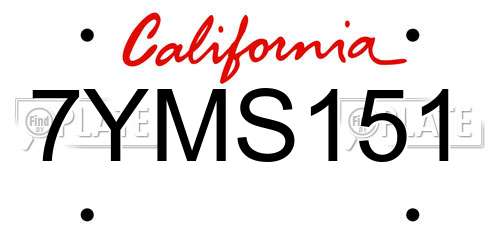 7YMS151 California License Plate