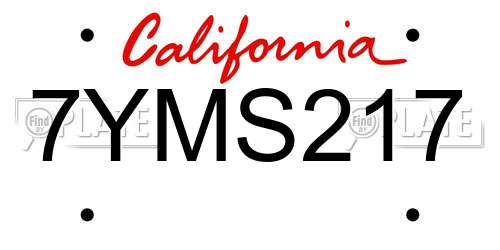 7YMS217 California License Plate