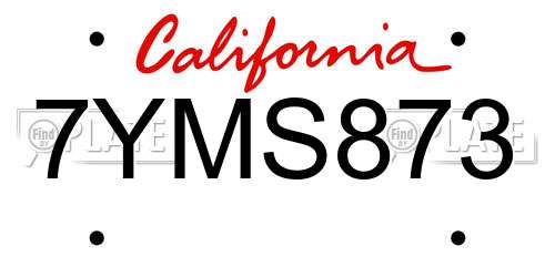 7YMS873 California License Plate