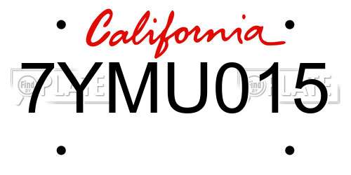 7YMU015 California License Plate