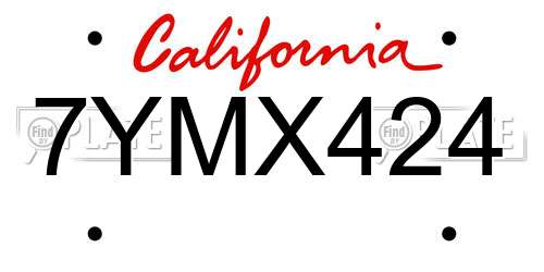 7YMX424 California License Plate