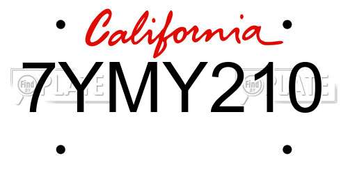 7YMY210 California License Plate