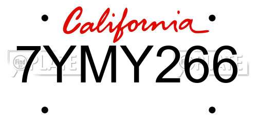 7YMY266 California License Plate