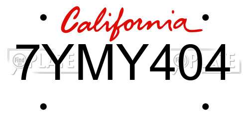 7YMY404 California License Plate
