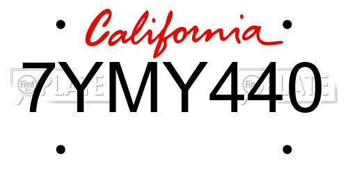 7YMY440 California License Plate