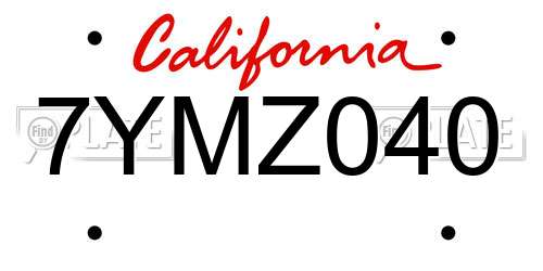 7YMZ040 California License Plate