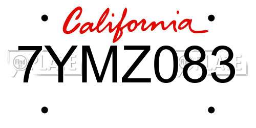 7YMZ083 California License Plate