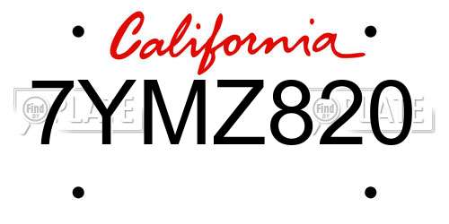 7YMZ820 California License Plate