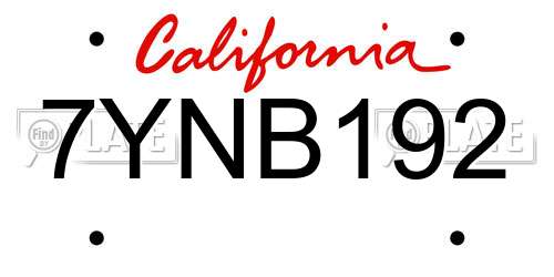 7YNB192 California License Plate