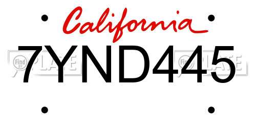 7YND445 California License Plate