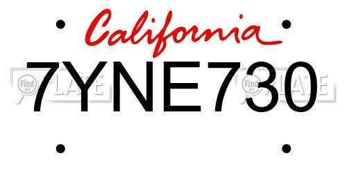 7YNE730 California License Plate