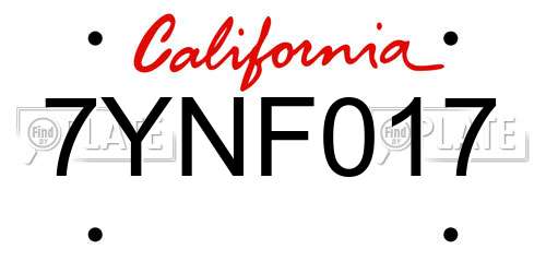 7YNF017 California License Plate