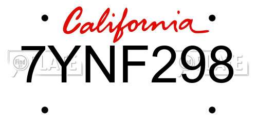 7YNF298 California License Plate