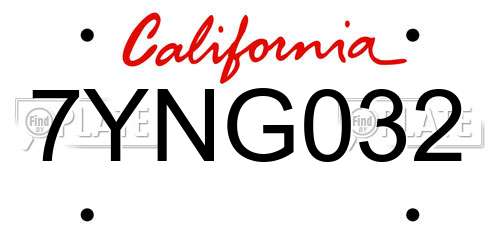 7YNG032 California License Plate