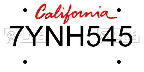 7YNH545 California License Plate