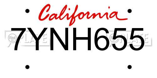 7YNH655 California License Plate