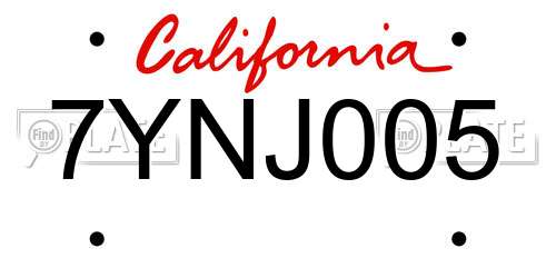 7YNJ005 California License Plate