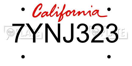 7YNJ323 California License Plate