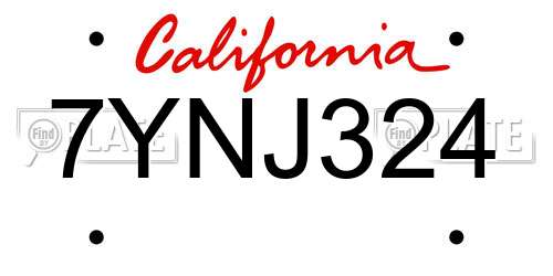 7YNJ324 California License Plate