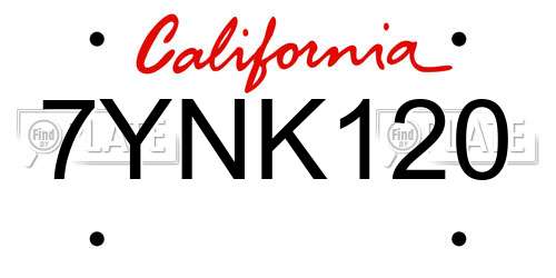 7YNK120 California License Plate