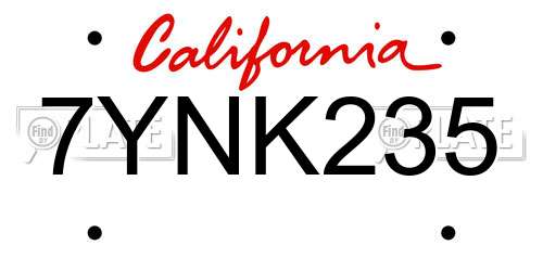 7YNK235 California License Plate