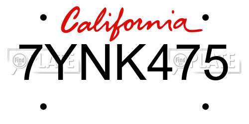 7YNK475 California License Plate