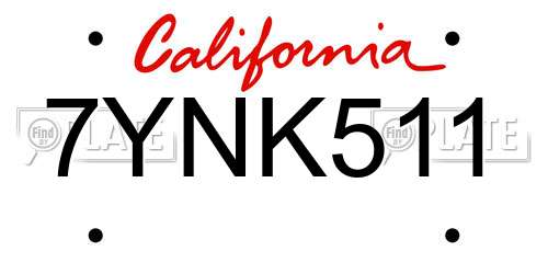 7YNK511 California License Plate