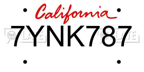 7YNK787 California License Plate