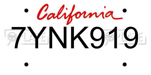 7YNK919 California License Plate