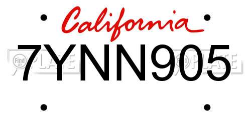 7YNN905 California License Plate