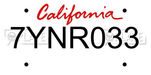 7YNR033 California License Plate