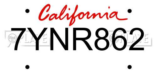 7YNR862 California License Plate